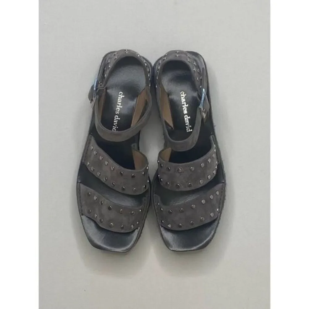 Charles David $219‎ Madeira Espadrille Platform Sandals 5.5 Black Gray Women's